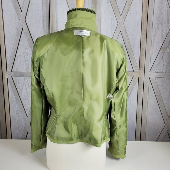 Tahari ASL Fully Lined Lime Green Ruffled Blazer With Small Front Pockets Sz 14 - Picture 6 of 9